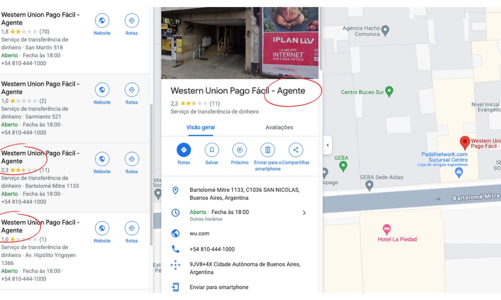Lojas agentes autorizados Western Union na Argentina