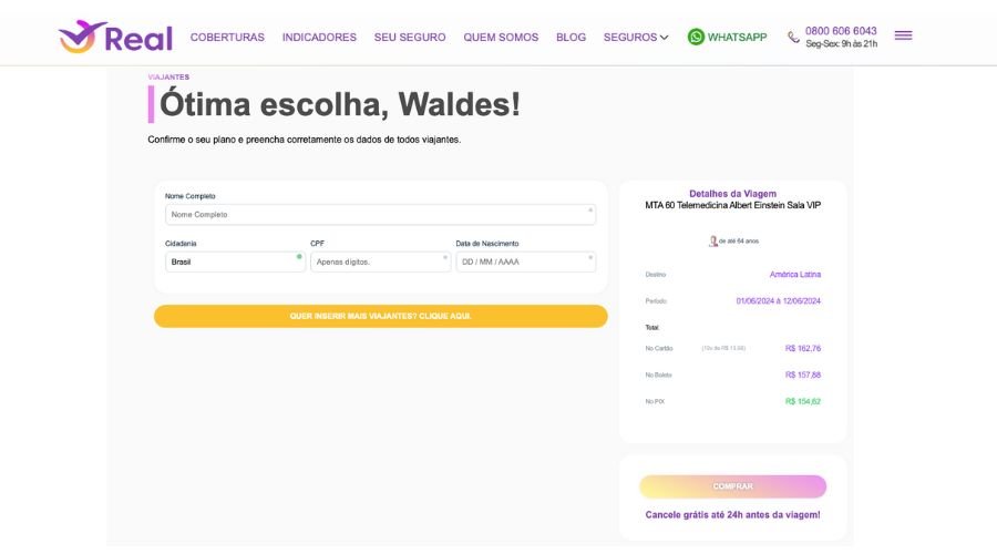 Página para finalizar comprar e colocar os dados pessoais