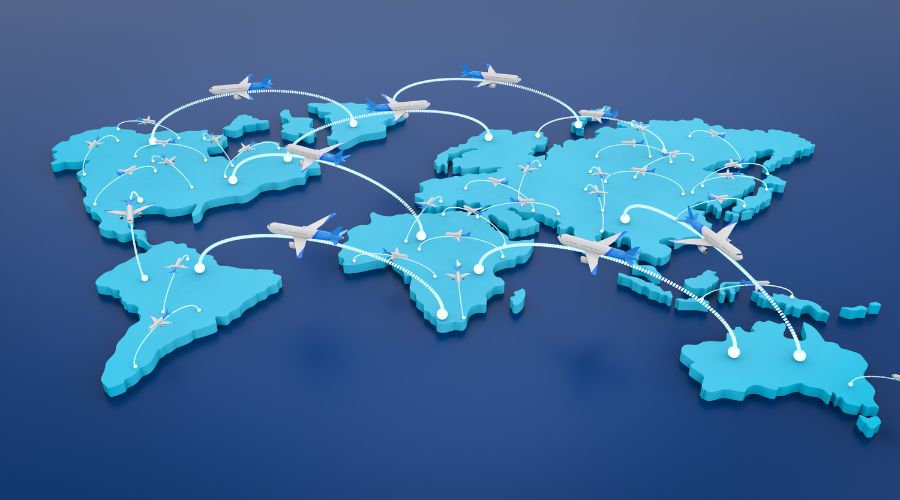Mapa de conexão em diferentes países pelo mundo.