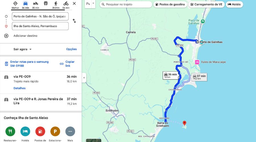 Mapa com a localização   da Ilha de Santo Aleixo