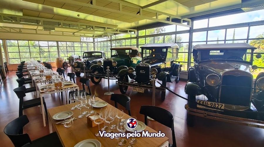 Garagem com os carros antigos do dono da Bodega Bouza