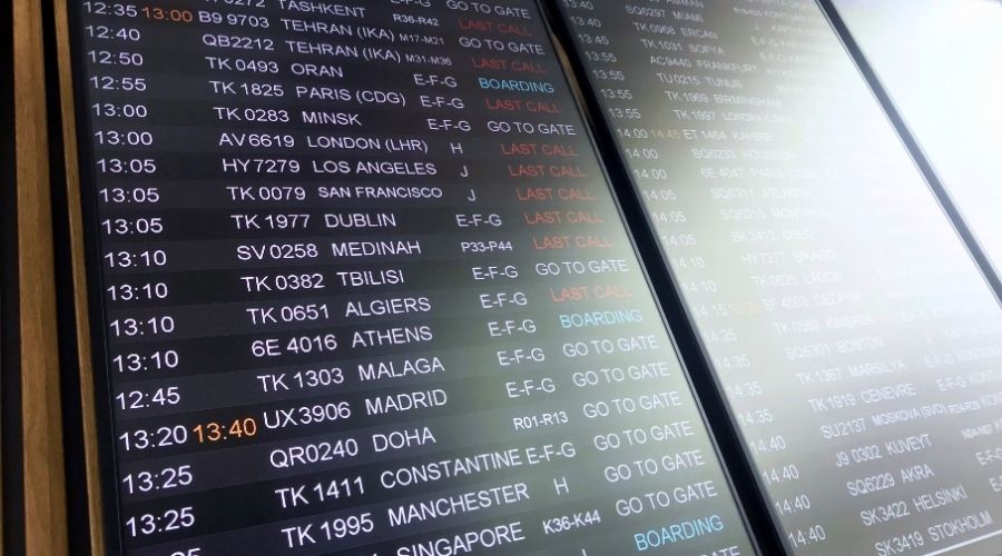 Painel de voos no Aeroporto.
