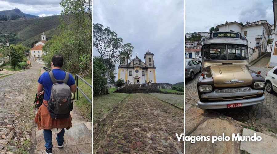 Eu descendo uma escadaria gigante em Ouro Preto